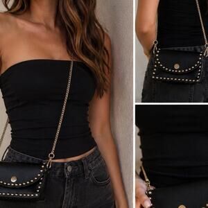 Black Studded crossbody bag gold Chain Strap Clutch Purse Boutique Inspired NWT